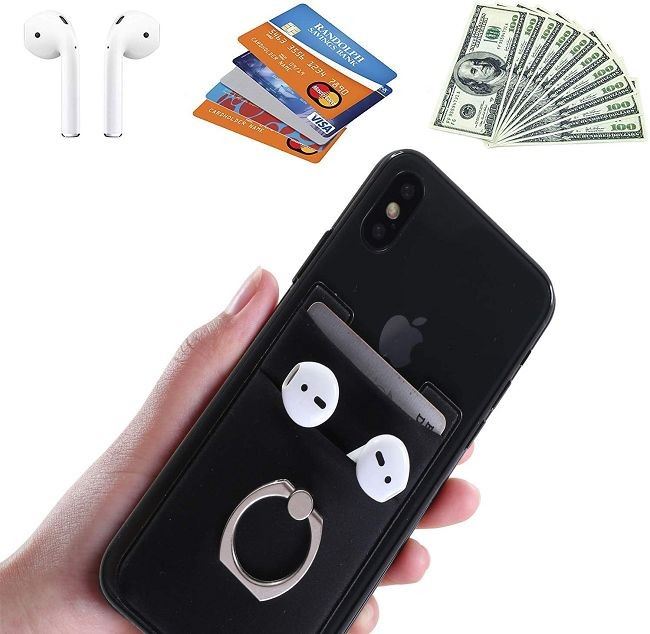 cell phone credit card holder stick on wallet leather (6)(001)